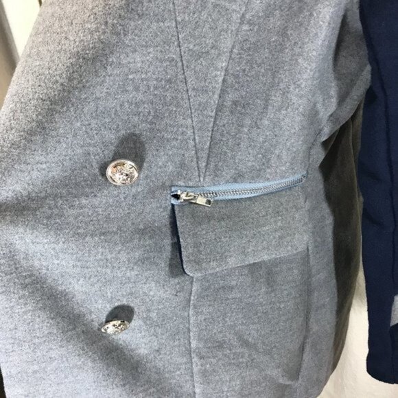 Double-Breasted Hooded Coat With Faux Fur Lining & Button Details Peacoat  nwot - Picture 11 of 14